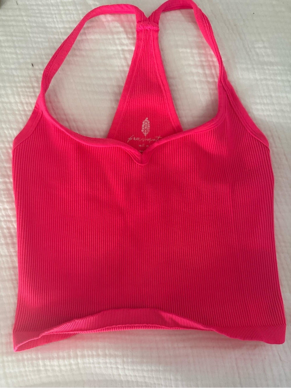 Free People Movement Happiness Rubs Sweatheart Ribbed Racerback Crop Hot Pink